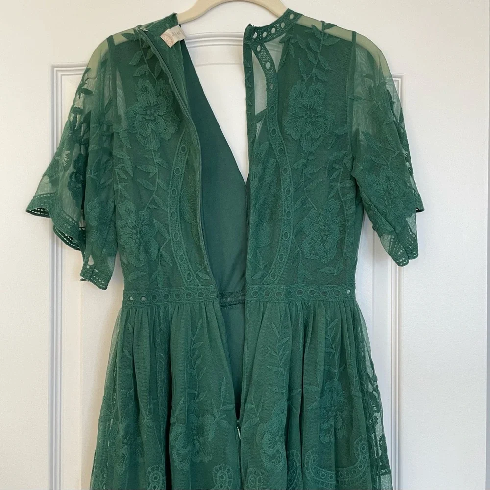 Altar’d State Green Lace Emerald Embroidered Mini Dress Size S Floral Boho - Picture 8 of 8
